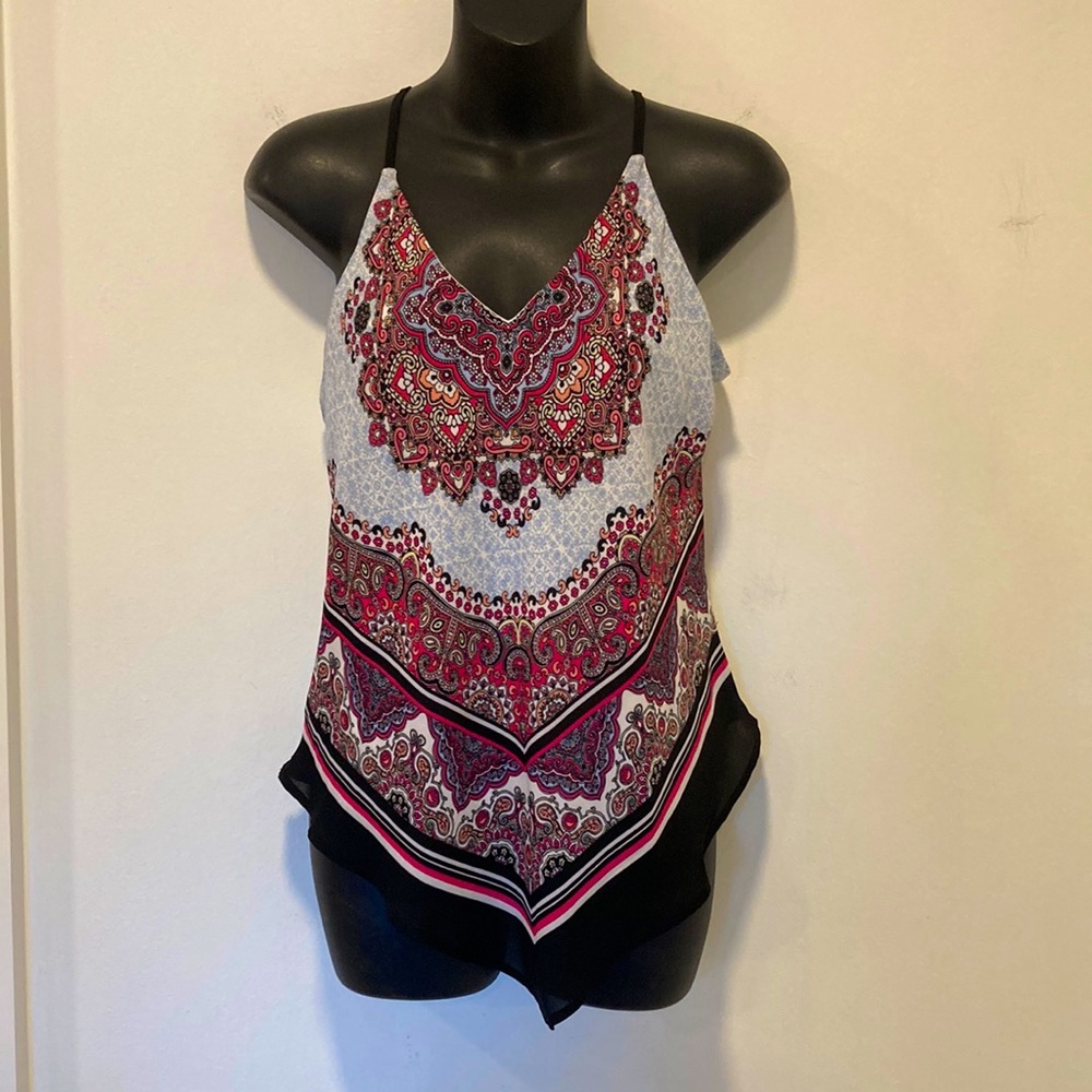 BCX Patterned Hanker Chief Top Pink & Black Size Small